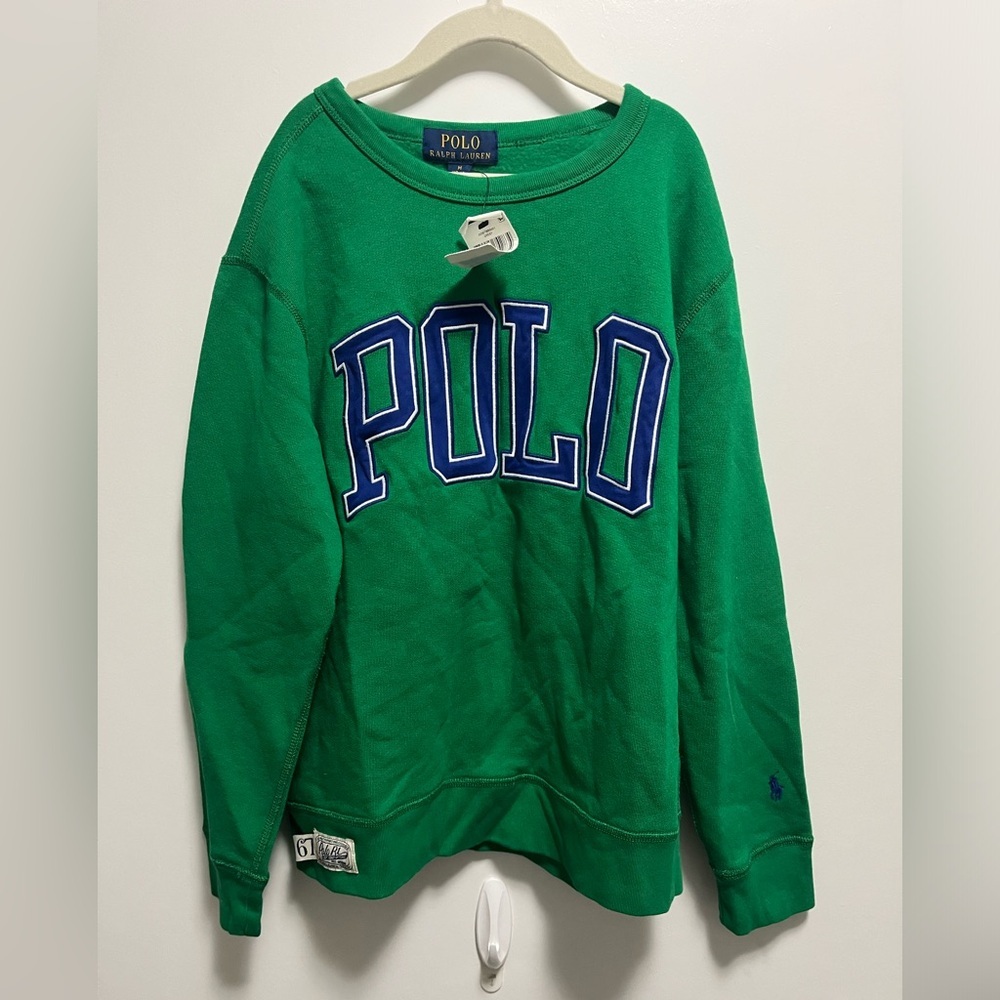NWT Polo Ralph Lauren Fleece Crewneck Sweatshirt Kelly Green Kids Size 10-12 - Picture 1 of 10